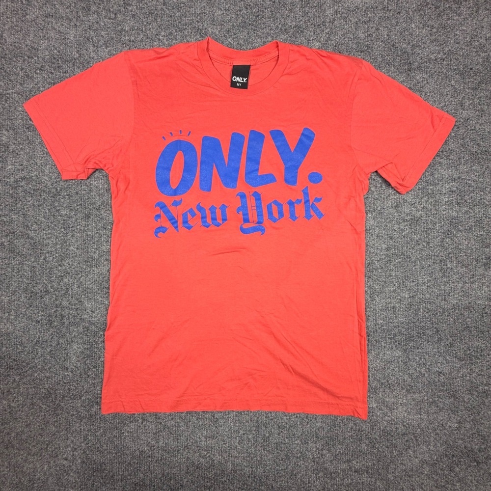 Only NY Mens Graphic T-Shirt Red Orange Blue Logo Organic Cotton Size M NWOT